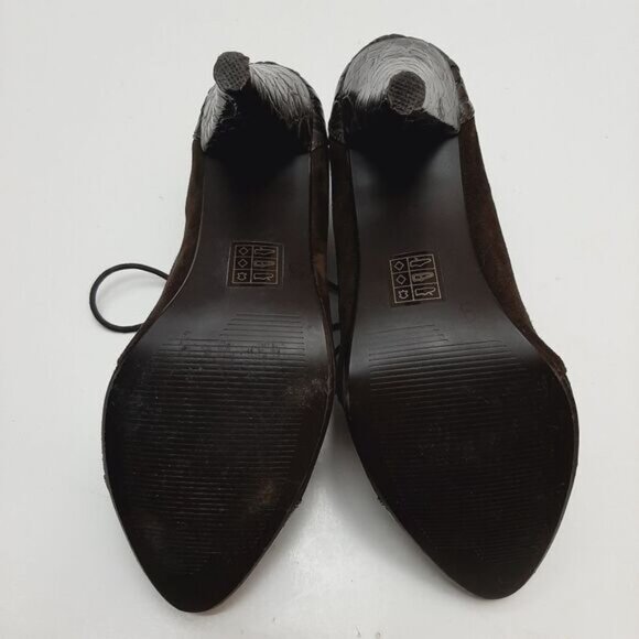 REBECCA BLUE Lace-up High Cone Heels Suede & Patent Leather Shoes Sz 7.5 Eur 38 - Picture 15 of 16